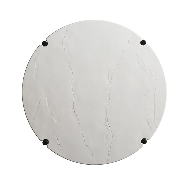 Pavlova Transitional 44" Black Round Coffee Table with Limestone Top
