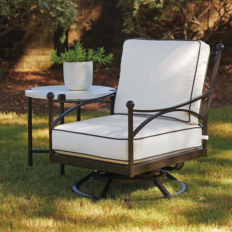 Transitional Graphite Swivel Lounge Chair with White Cushions