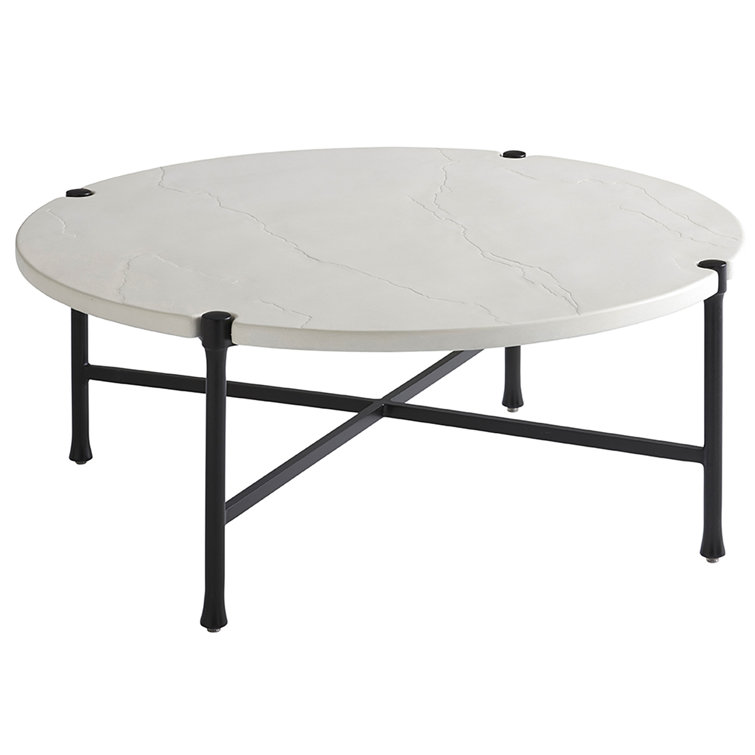 Pavlova Transitional 44" Black Round Coffee Table with Limestone Top