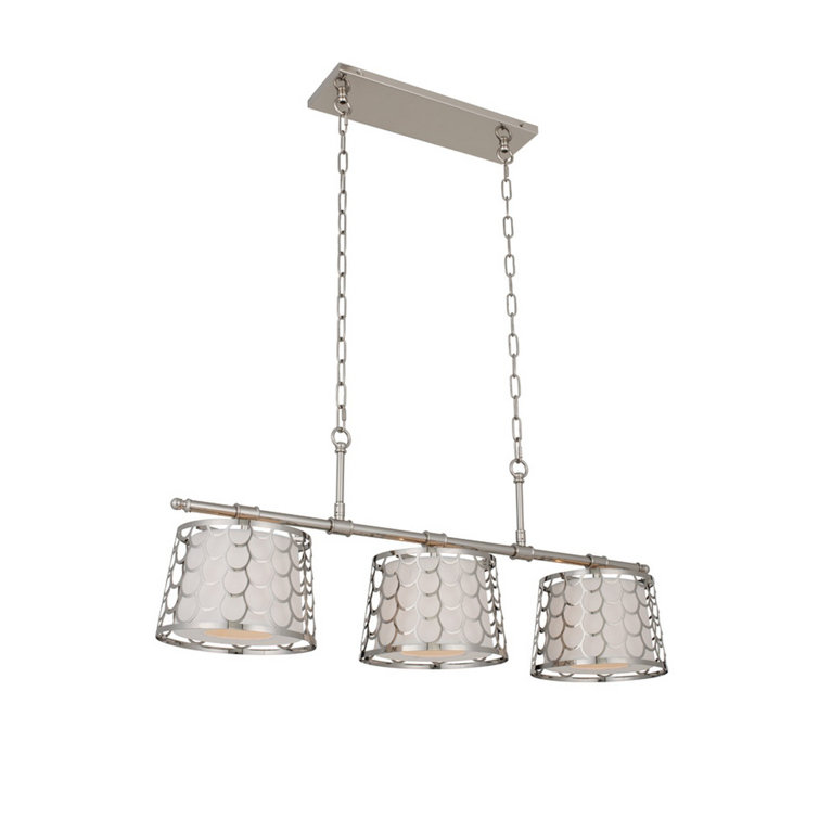 Polished Nickel 3-Light Linear Island Pendant with Fabric Shades