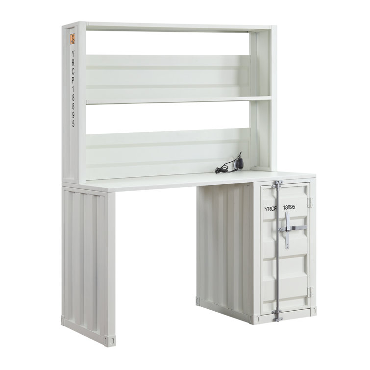 White Wood Writing Desk with Hutch and Drawer