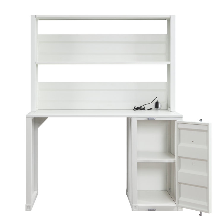 White Wood Writing Desk with Hutch and Drawer