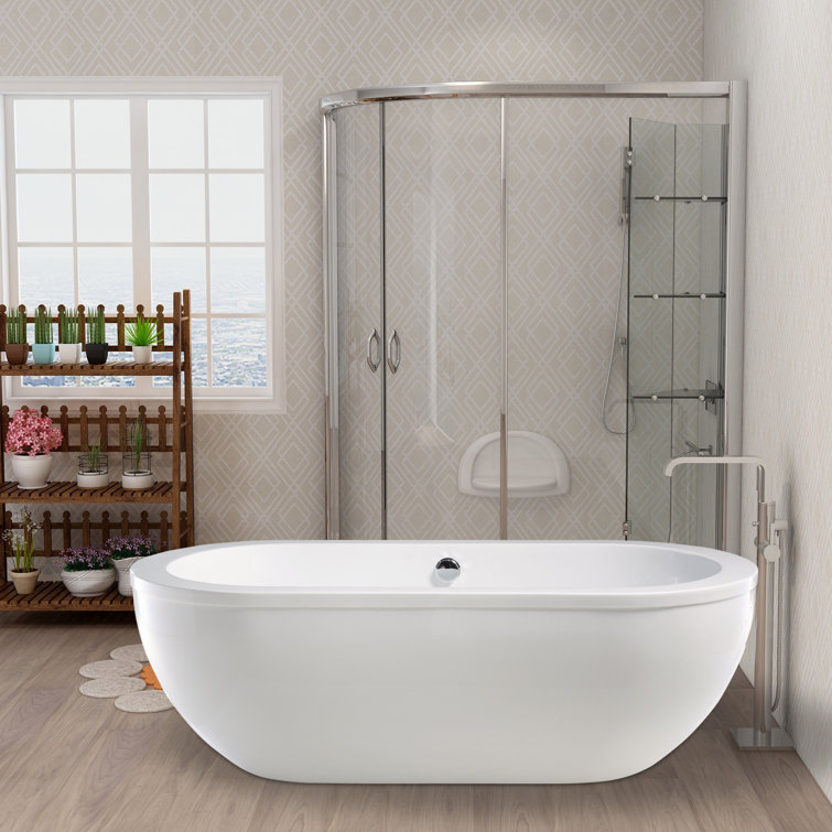 71" White Acrylic Freestanding Soaking Bathtub