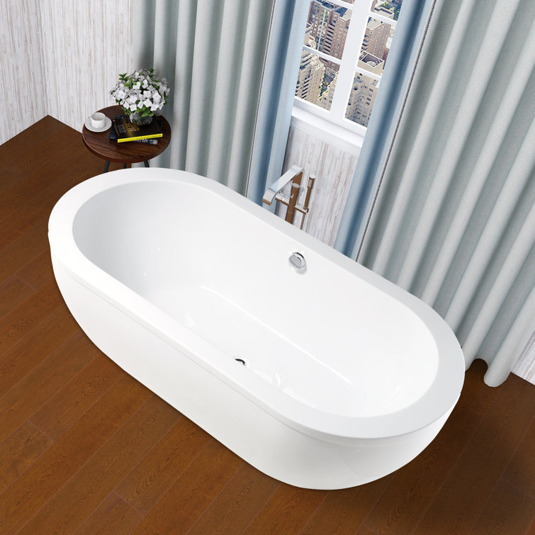 71" White Acrylic Freestanding Soaking Bathtub