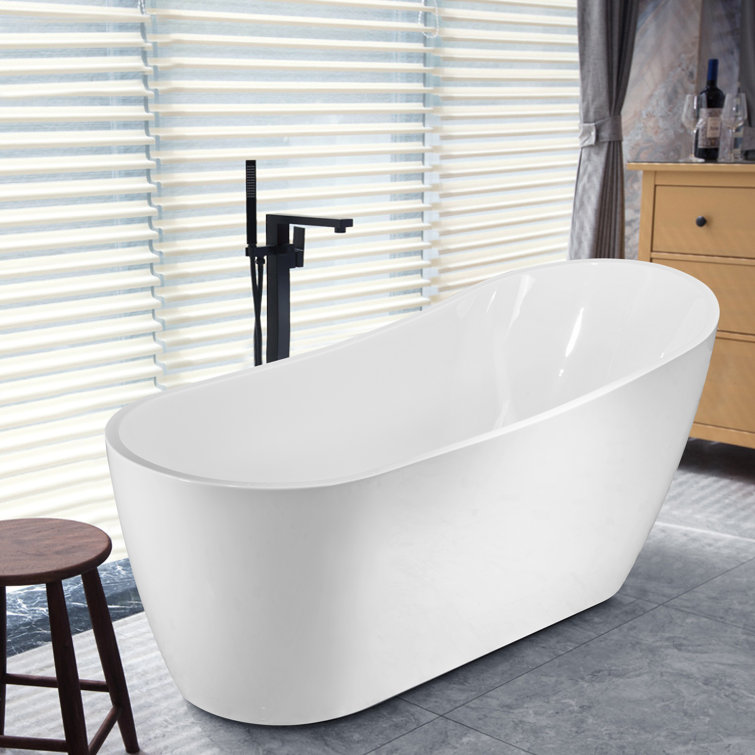 Amara 59'' White Acrylic Freestanding Soaking Bathtub