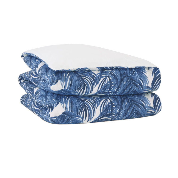 Malia Queen Cotton Coastal Blue Palm Leaf Duvet Cover