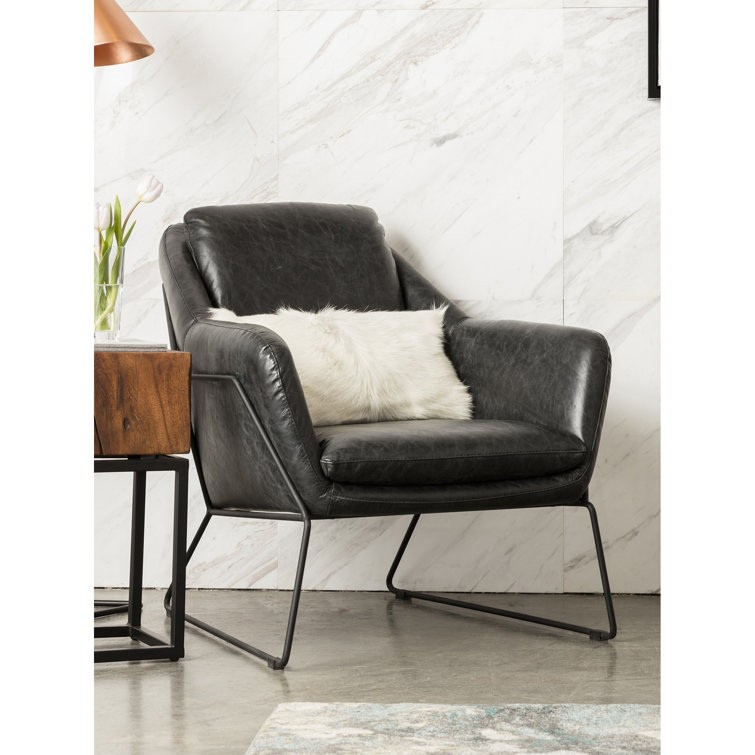 Cappuccino Leather and Black Metal Club Chair