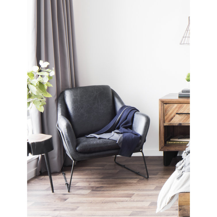 Cappuccino Leather and Black Metal Club Chair
