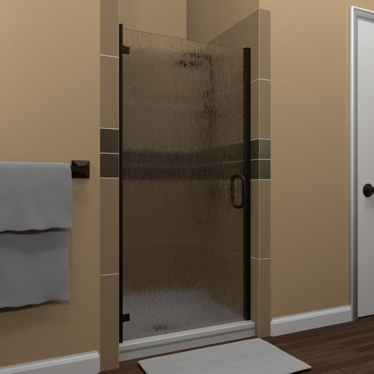 Matte Black 30" x 67" Hinged Semi-Frameless Shower Door with Rain Glass