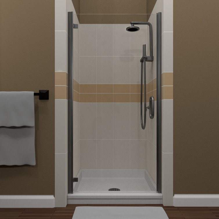 Brushed Nickel 28" x 67" Hinged Semi-Frameless Shower Door with Clear Glass