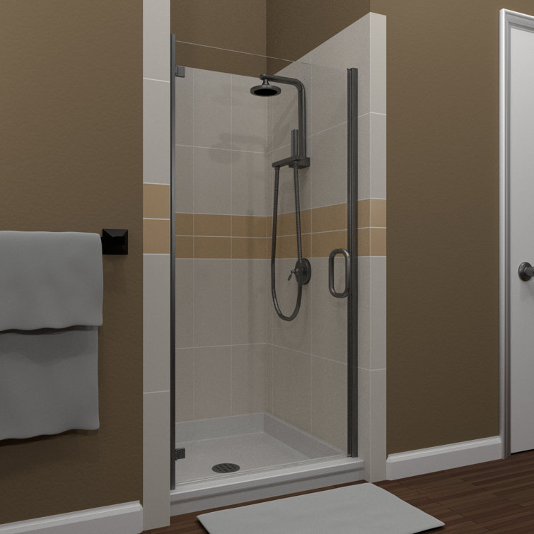 Brushed Nickel 28" x 67" Hinged Semi-Frameless Shower Door with Clear Glass