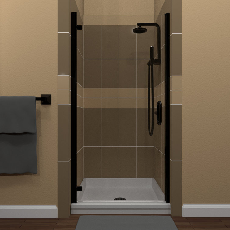 Matte Black Semi-Frameless Hinged Shower Door with Clear Glass