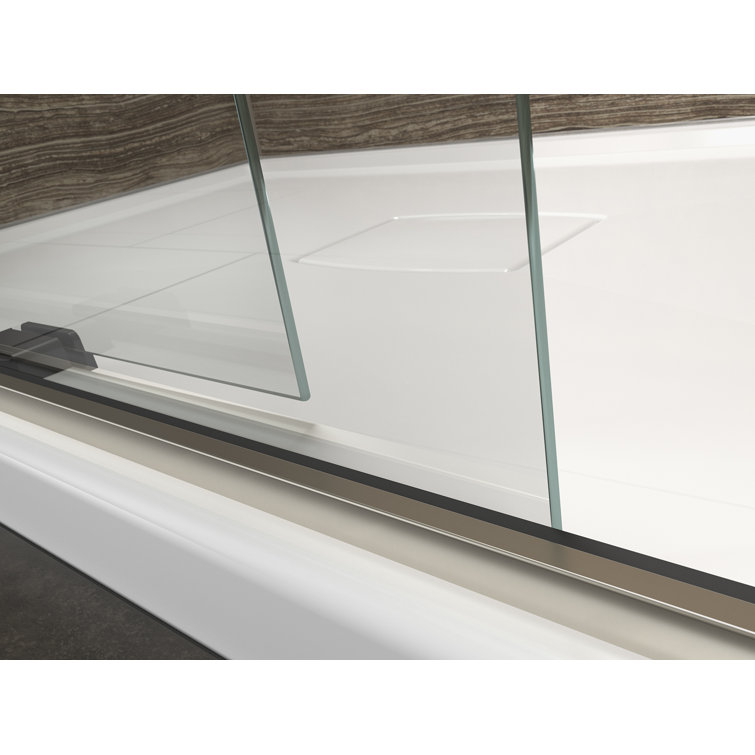 Levity 74" Frameless Sliding Shower Door in Clear Glass with Anodized Brushed Bronze Frame