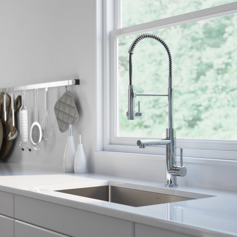 Stainless Steel and Matte Black Pull-Down Kitchen Faucet