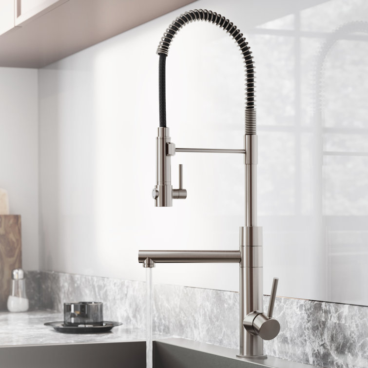Stainless Steel and Matte Black Pull-Down Kitchen Faucet
