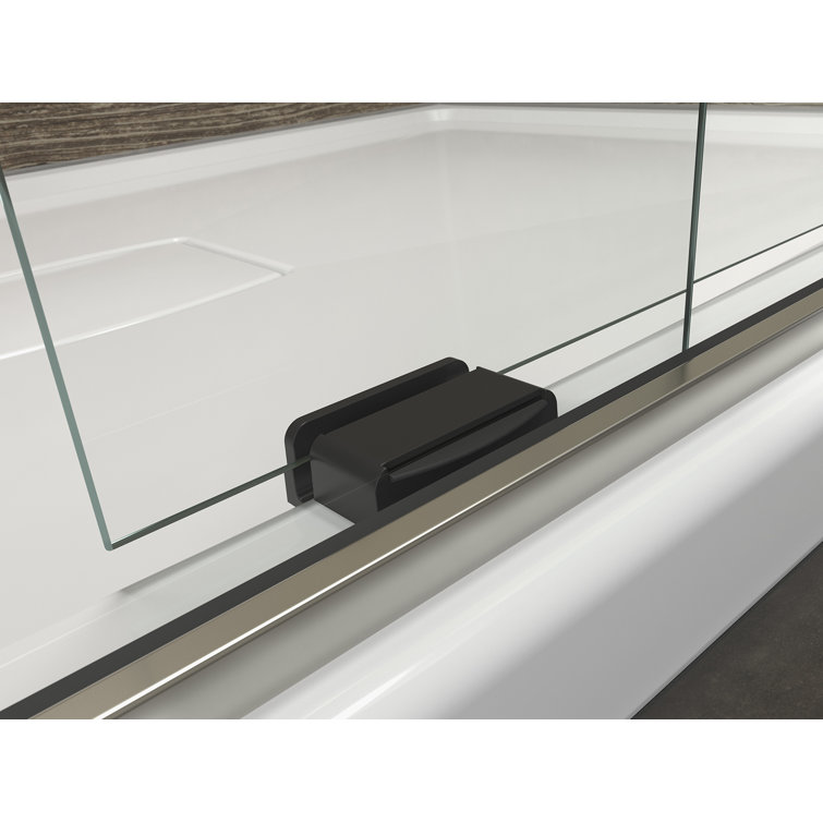 Levity Matte Nickel Sliding Bath Door with Frosted Glass Panels