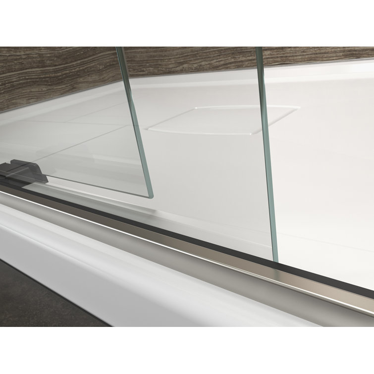 Levity Matte Nickel Sliding Bath Door with Frosted Glass Panels