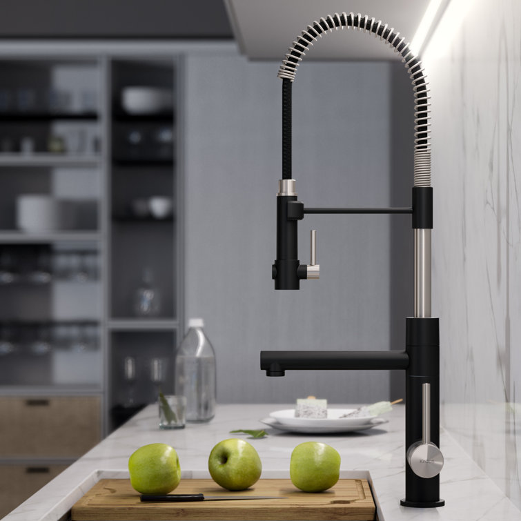 Stainless Steel and Matte Black Pull-Down Kitchen Faucet