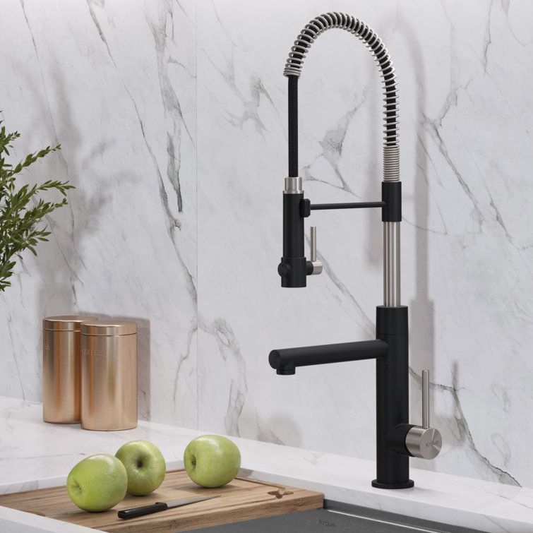Stainless Steel and Matte Black Pull-Down Kitchen Faucet
