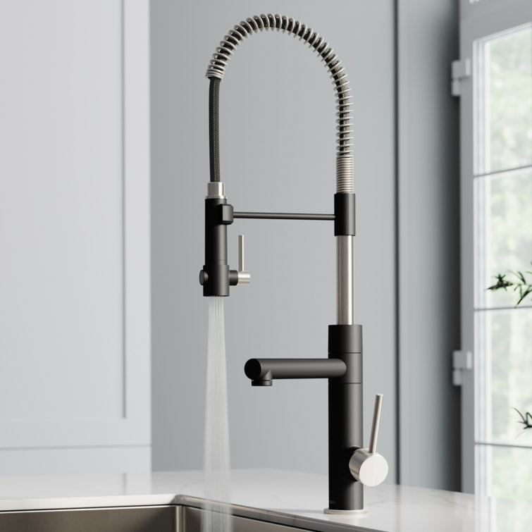 Stainless Steel and Matte Black Pull-Down Kitchen Faucet