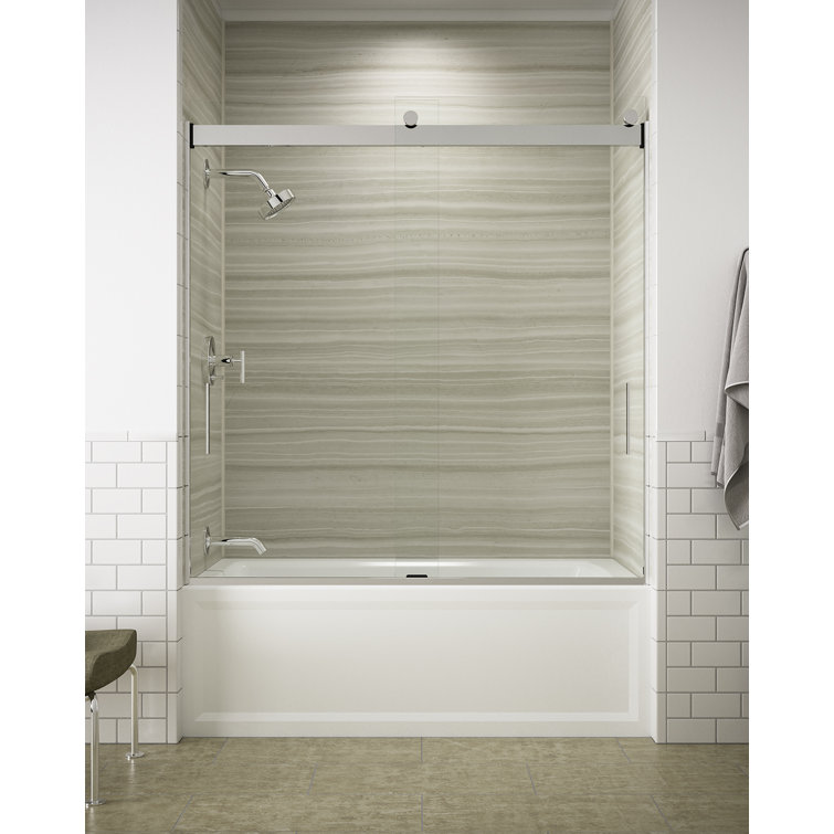 Levity 60" Silver Sliding Bath Door with Clear Glass