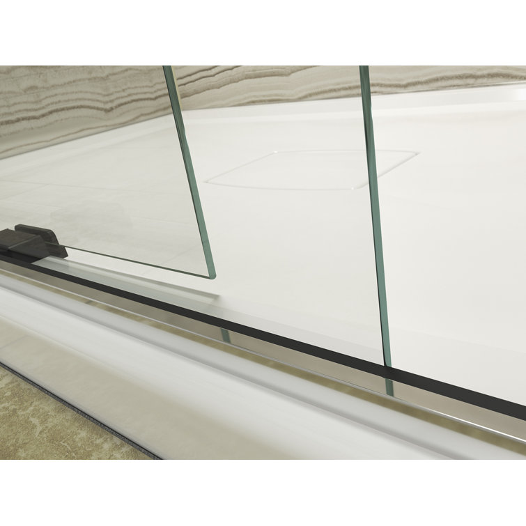 Levity Bright Silver Frameless Sliding Shower Door with Frosted Glass
