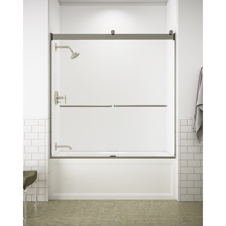 Levity 60" Frameless Clear Glass Sliding Bath Door in Matte Nickel