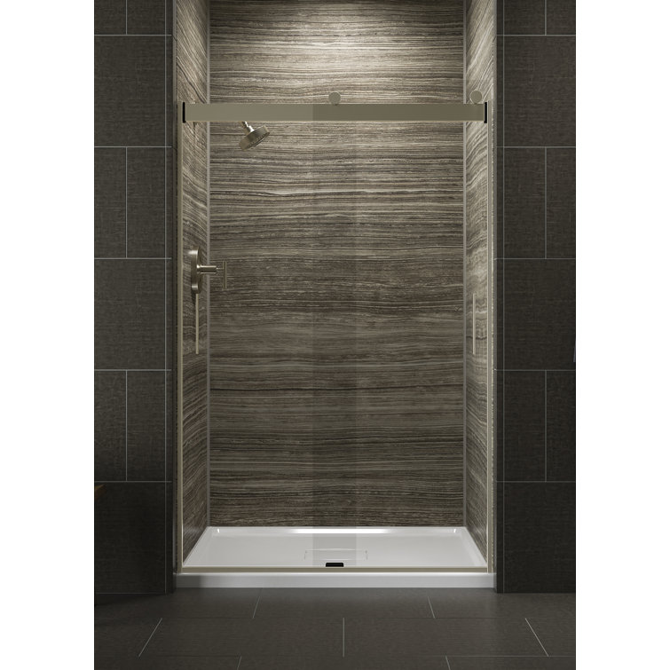Levity 74" Frosted Glass Sliding Shower Door in Anodized Brushed Bronze