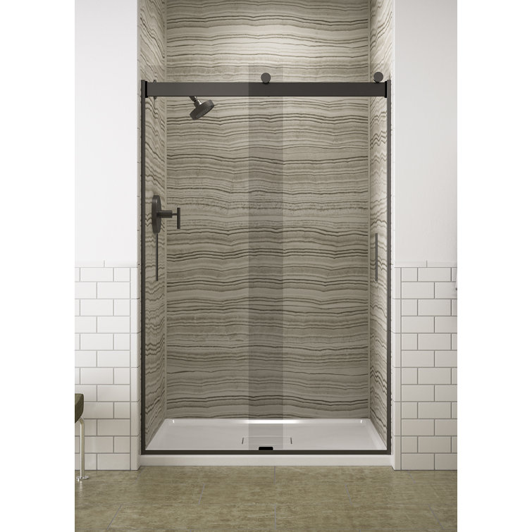 Modern Anodized Dark Bronze Frameless Sliding Shower Door with Frosted Glass