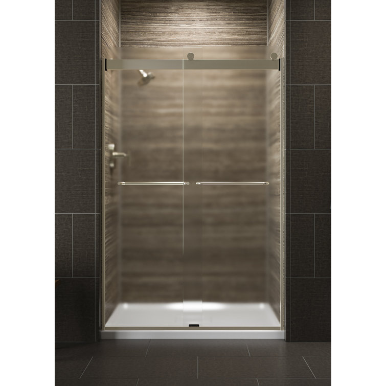 Levity 47.63" x 74" Clear Glass Bronze Frame Sliding Shower Door