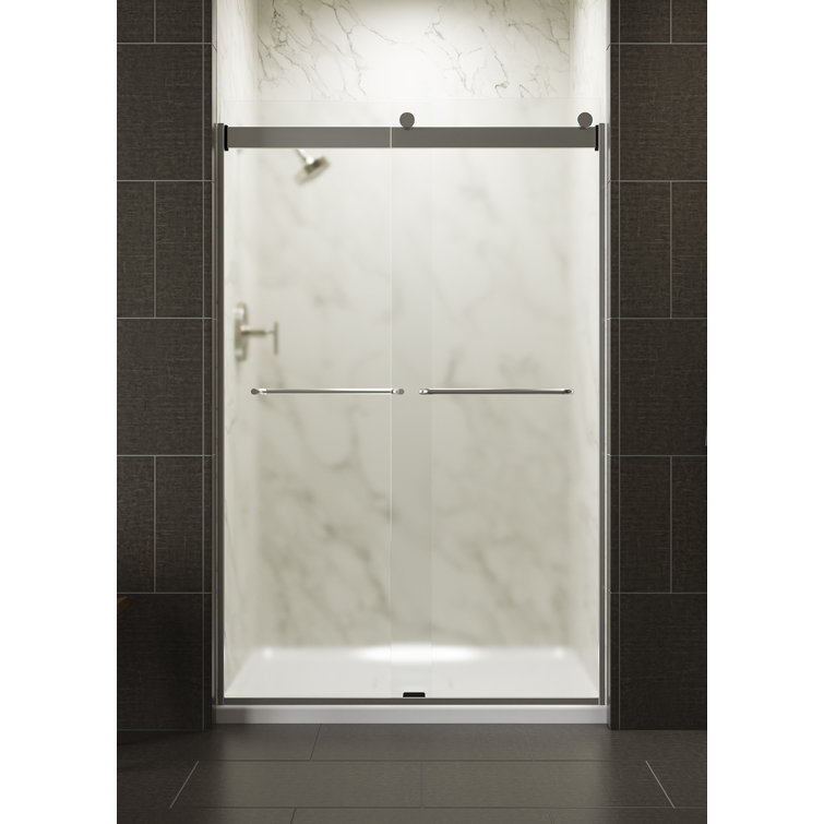 Levity Matte Nickel 74" Semi-Frameless Sliding Shower Door with Frosted Glass