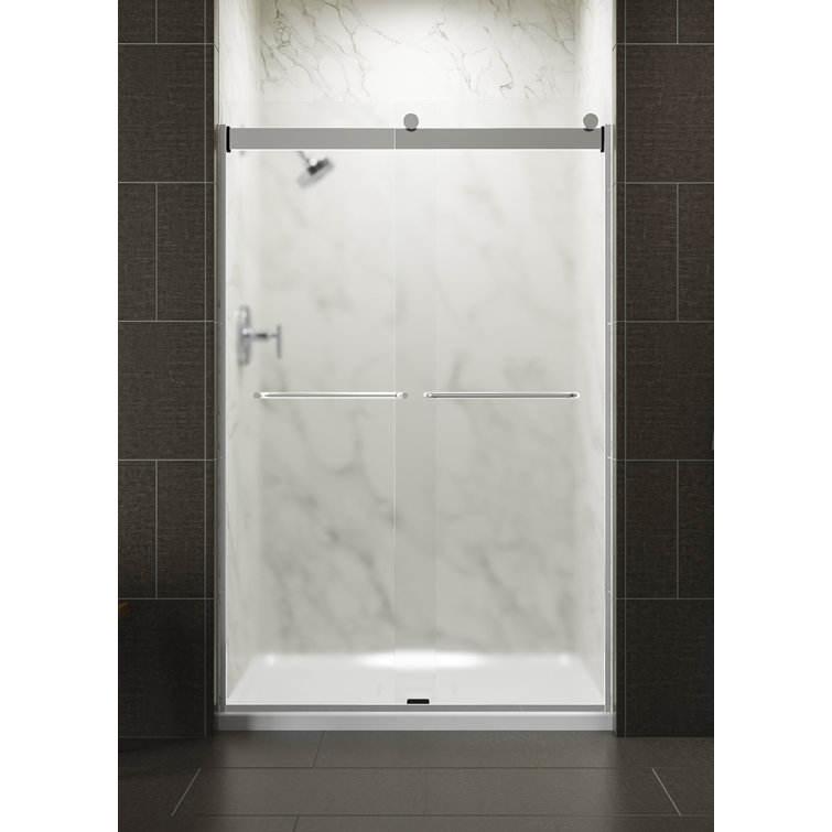 Levity 48" Bright Silver Frameless Sliding Shower Door with Clear Glass