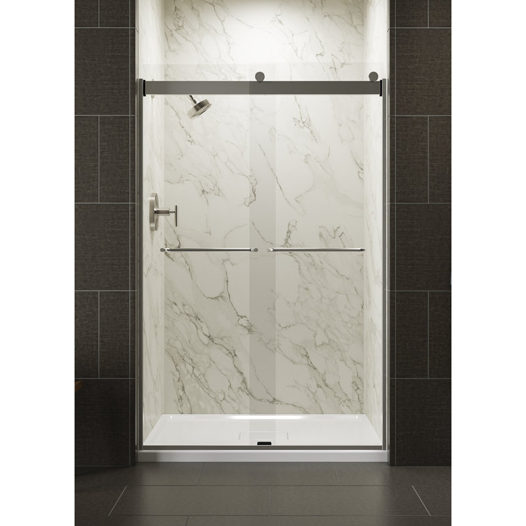 Levity Matte Nickel 74" Semi-Frameless Sliding Shower Door with Frosted Glass