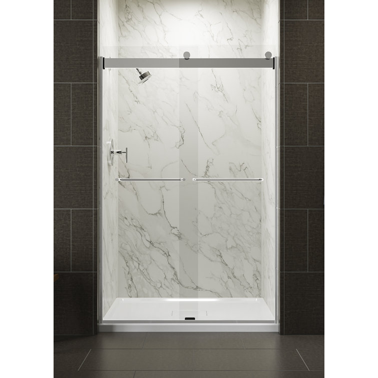 Levity 48" Bright Silver Frameless Sliding Shower Door with Clear Glass