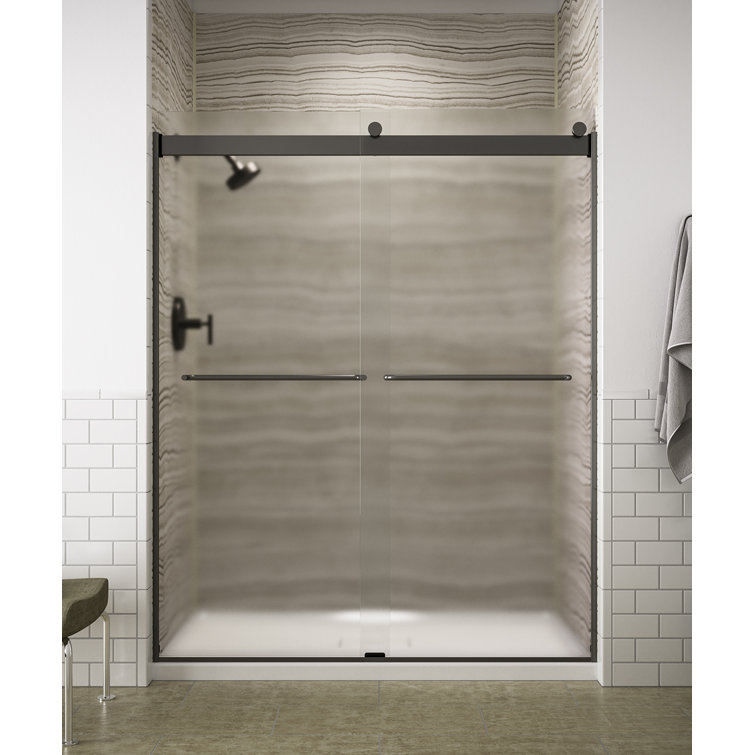 Levity Anodized Dark Bronze Frameless Sliding Shower Door with Clear Glass