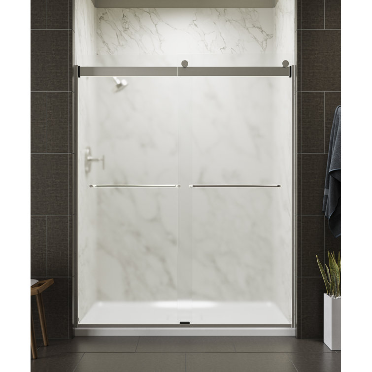Levity Matte Nickel and Clear Glass Bypass Shower Door