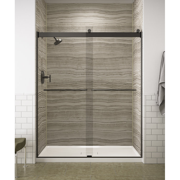Levity Anodized Dark Bronze Frameless Sliding Shower Door with Clear Glass