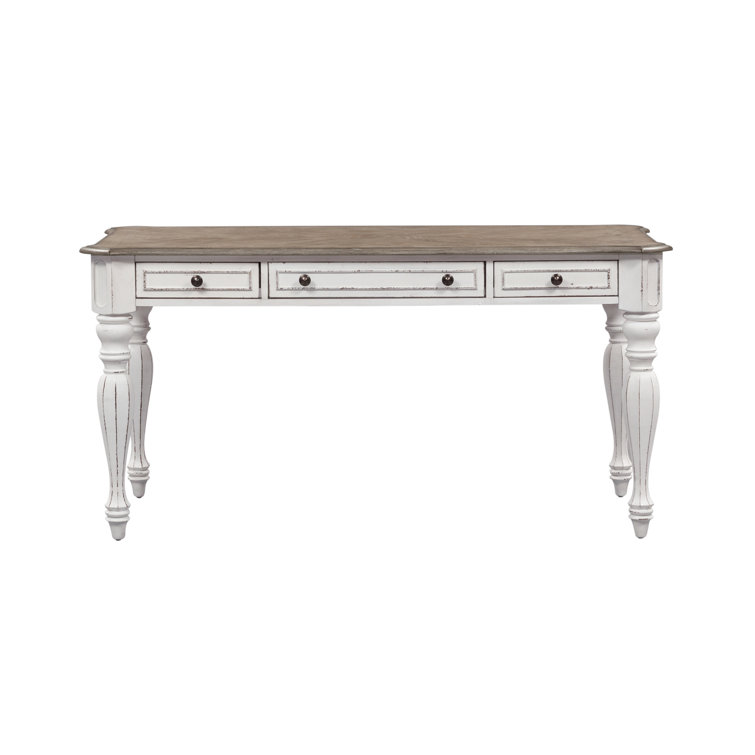 60" White Wood Home Office Desk with Drawers and Keyboard Tray
