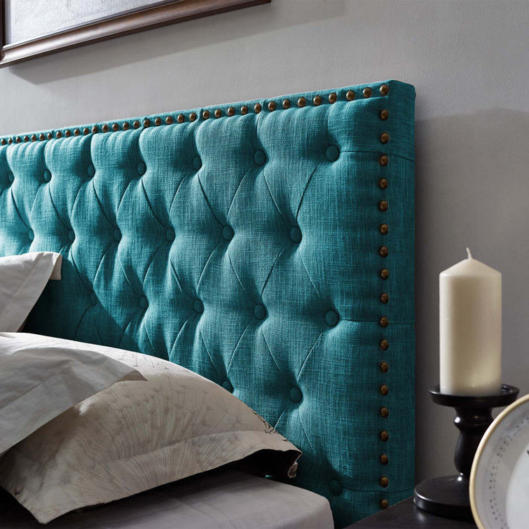 Helena Teal Tufted King Upholstered Linen Headboard