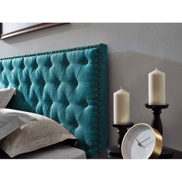 Helena Teal Tufted King Upholstered Linen Headboard
