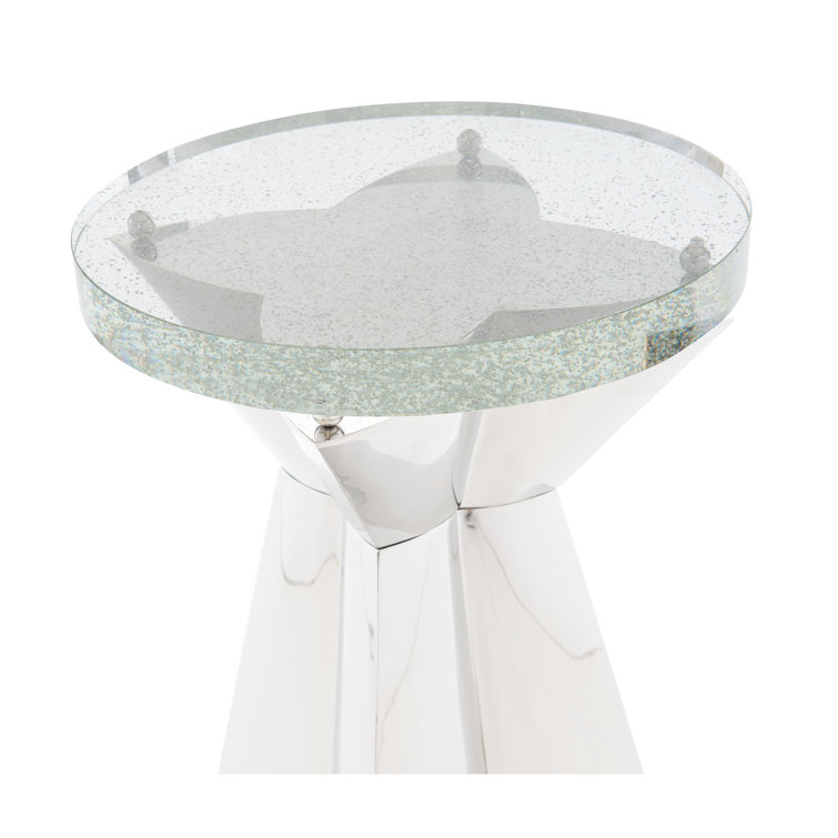 Anika 16'' White Bubble Glass & Metal Round End Table