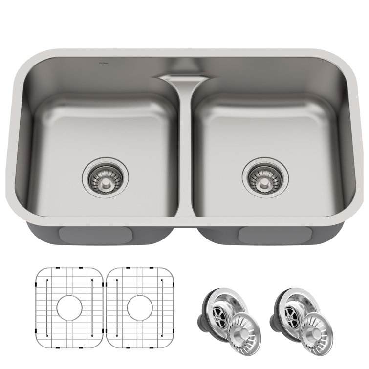Premier 32-Inch Satin Stainless Steel Double Bowl Undermount Sink