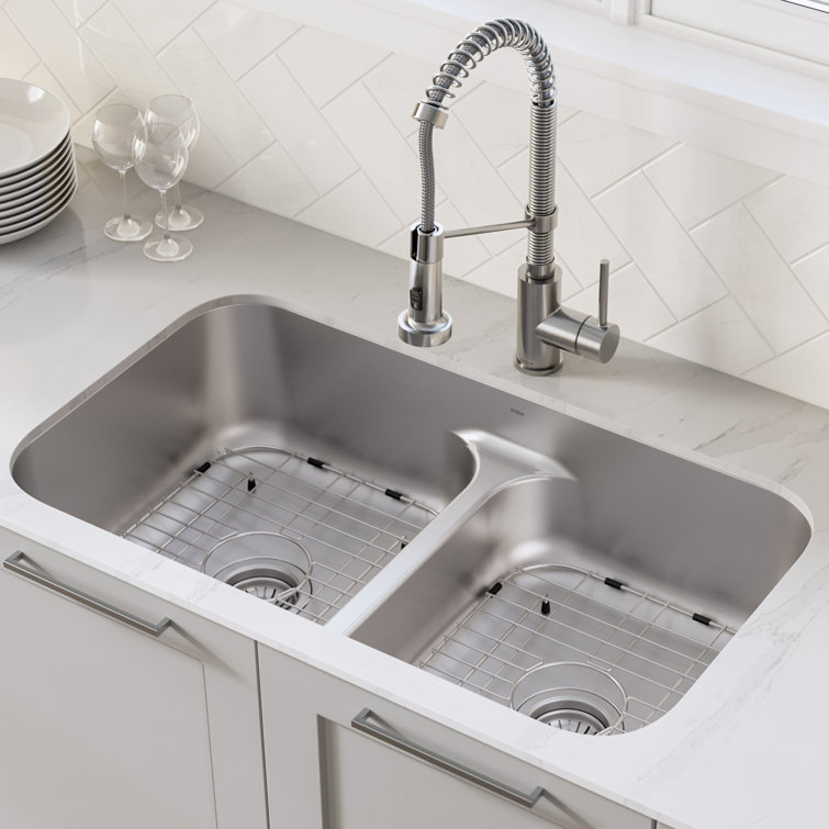 Premier 32-Inch Satin Stainless Steel Double Bowl Undermount Sink