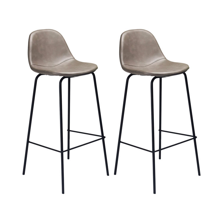 Modern Smoke Gray Faux Leather and Metal Barstool Set of 2
