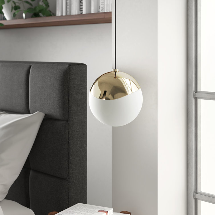 Polished Brass and Frosted Glass Globe Pendant Light