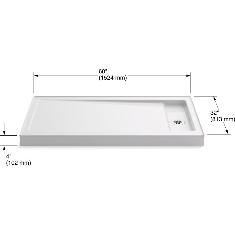 Bellwether White Enameled Cast Iron Shower Base with Right Drain