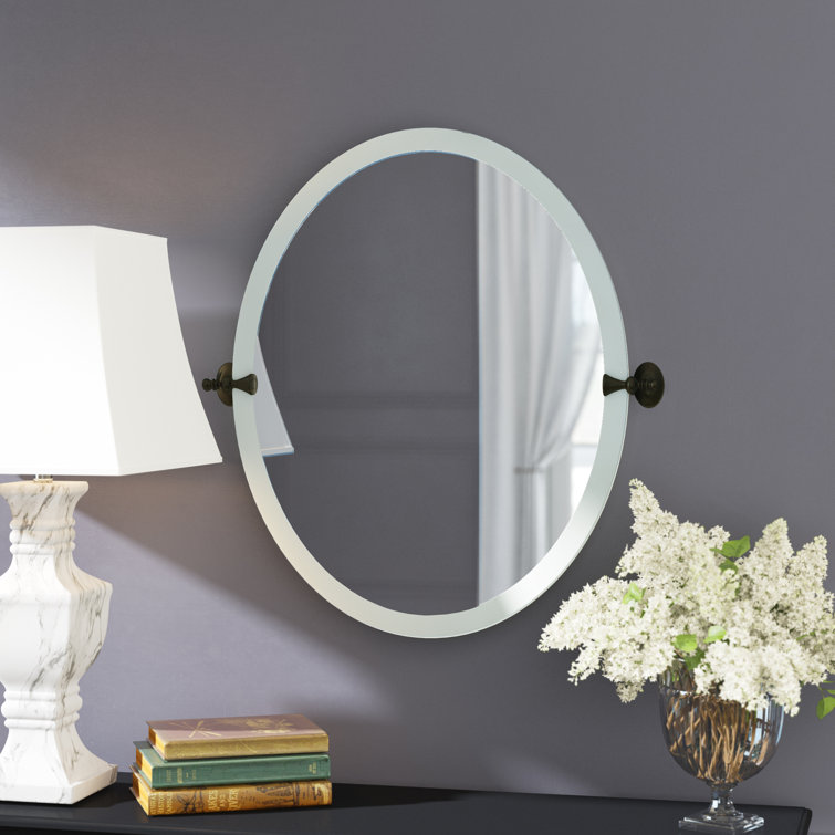 Elegant Oval Frameless 26" Vanity Mirror in Oil Rubbed Bronze
