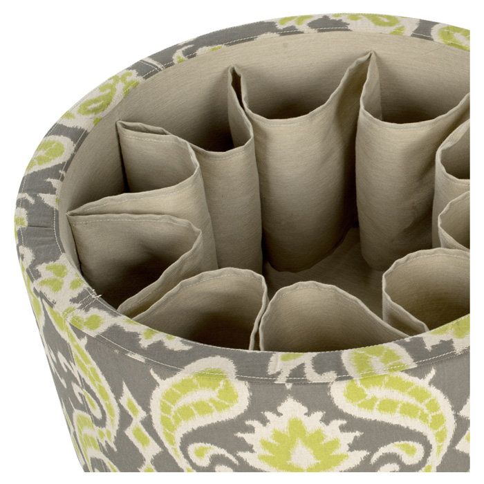 Ikat Grass Green Tufted Round Storage Ottoman