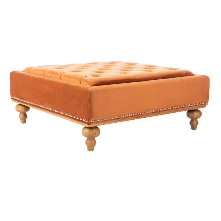 Sienna Velvet Tufted Square Ottoman with Oak Legs