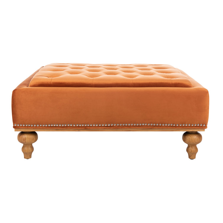 Sienna Velvet Tufted Square Ottoman with Oak Legs